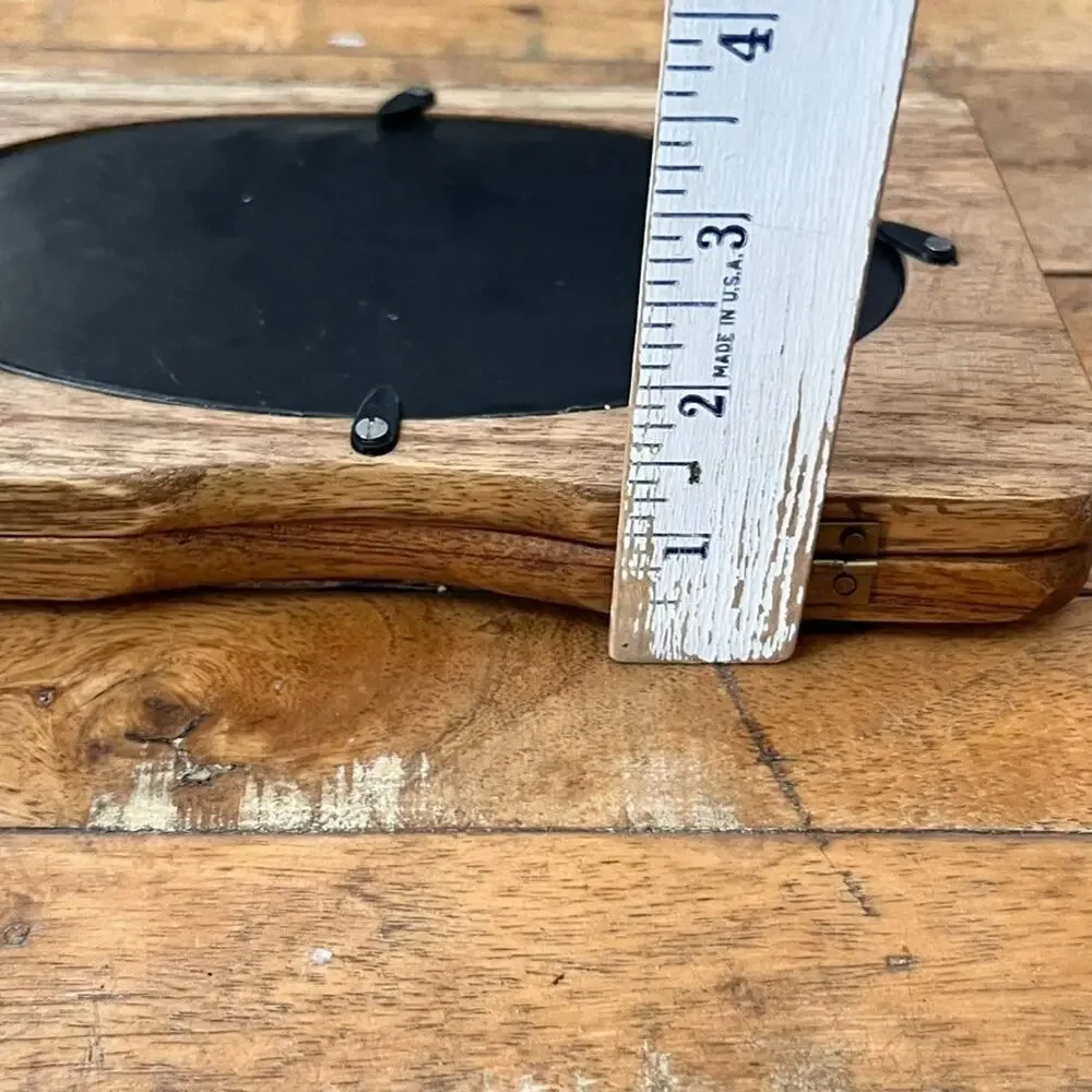 Vintage Carved Wooden Hinged Double Photo Frame Fits 3.5